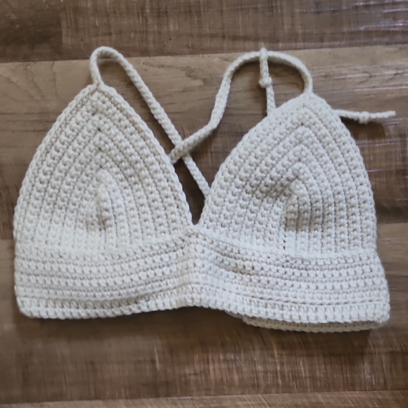 no brand Tops - Handmade Cream Crochet Crop Top